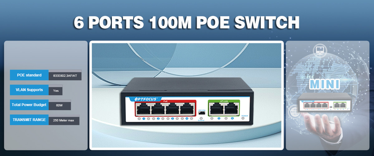 Customized 4 Port Poe Switch 20km 4*10/100Mbps POE Port + 2*10/100Mbps Uplink Port