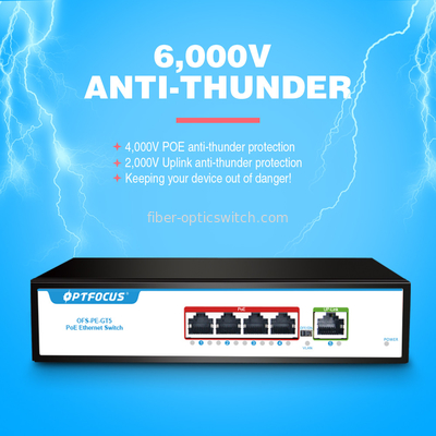 Factory OEM/ODM POE 5Port Desktop Optical Fiber Switch 4*10/100/1000mbps POE Port,1*1000mbps Uplink Port
