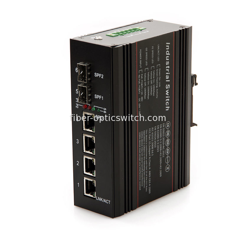 Industrial fiber Ethernet switch POE 2 gigabit fiber port 4 10 / 100 / 1000M RJ45